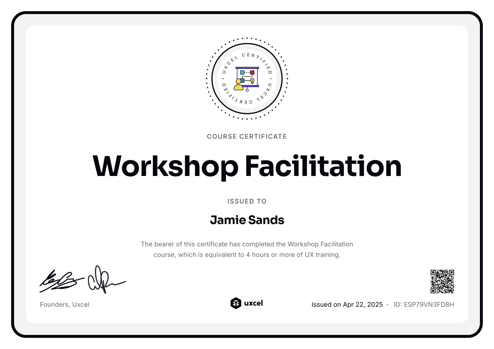 Jamie Sands's certificate